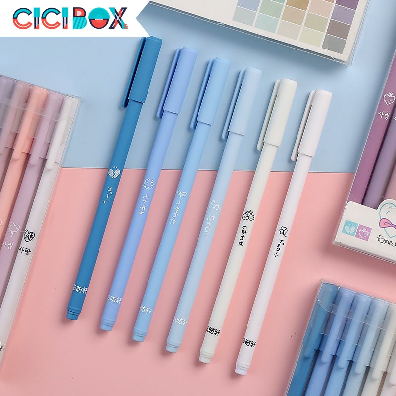 SET 6 bút kim nhiều màu sắc mực đen khô nhanh, bút nước văn phòng chữ đẹp mực đều CICIBOX