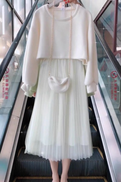 Set 3 món áo dạ kèm túi kèm váy 2 dây