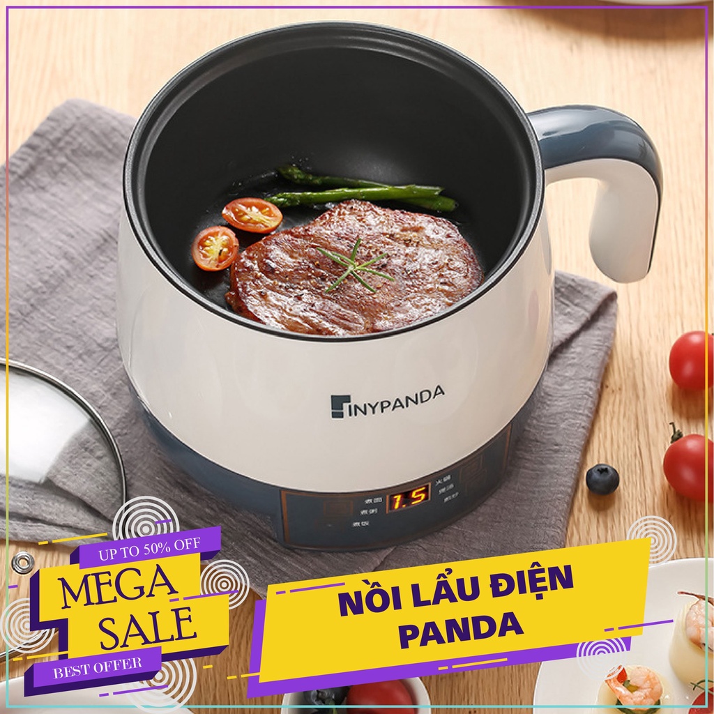 [GIÁ RẺ NHẤT] Chảo điện đa năng chống dính nồi nấu mỳ PANDA có nút bấm điện tử thông minh có giá hấp