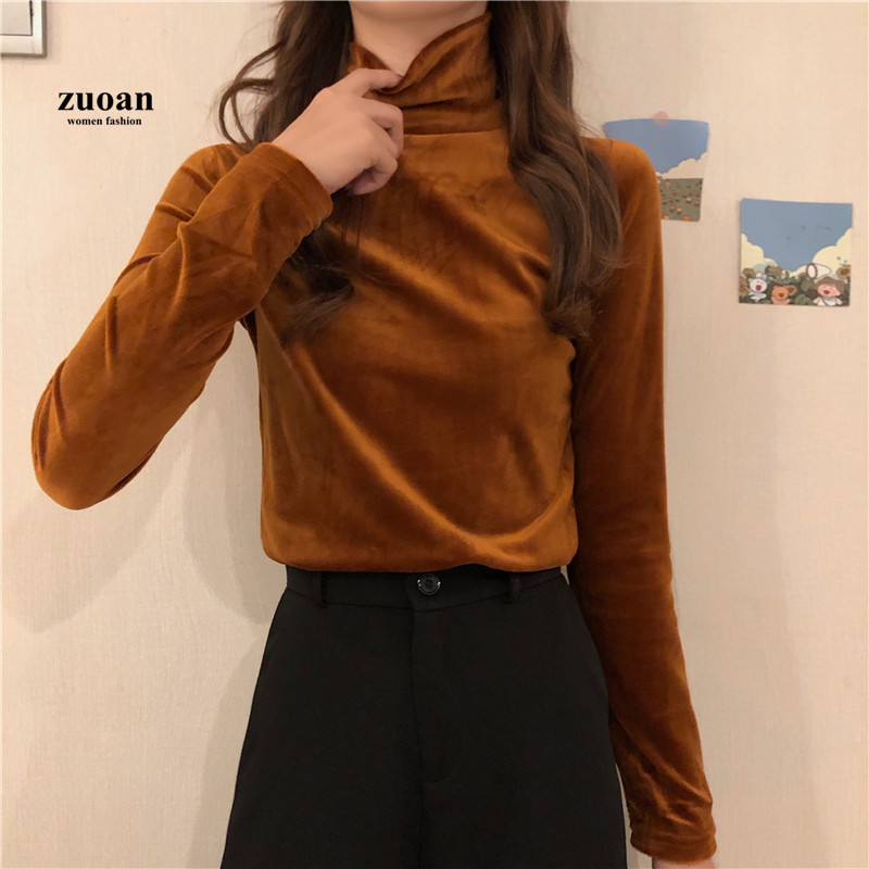 SUXI Áo nhung cổ cao nhiều màu tùy chọn thời trang cho bạn gái