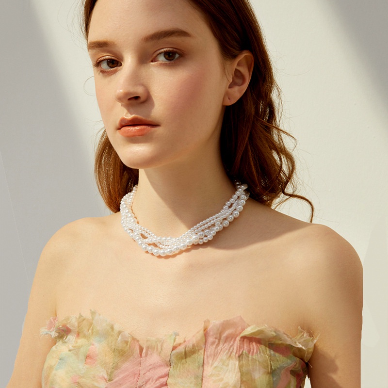 Vòng cổ Nhiều Lớp Đính Ngọc Trai Phong Cách Hàn Quốc Cho Nữ