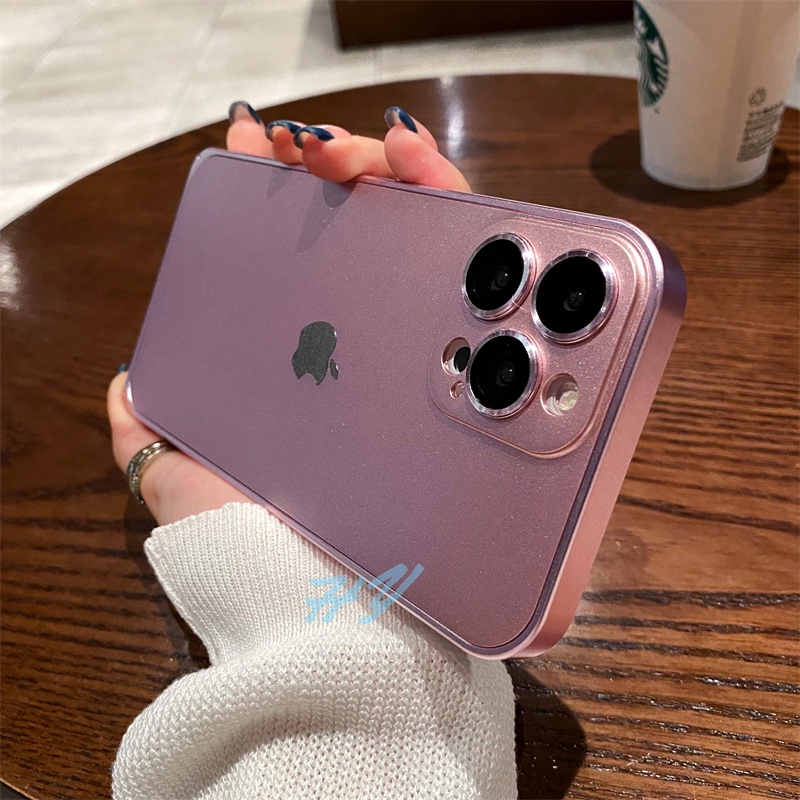Ốp Điện Thoại Nhựa Cứng Mờ Viền Màu Kim Loại Chống Sốc Có Khung Bảo Vệ Camera Cho iPhone 12 13 Pro Max