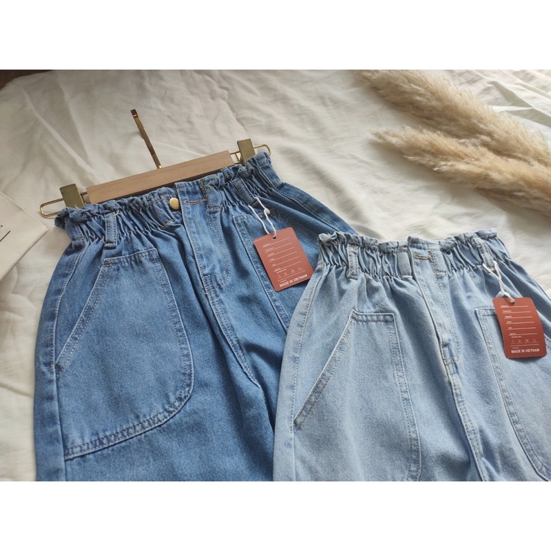 Quần baggy jean lưng siêu cao phối thun mã 321, hình thật ảnh sàn