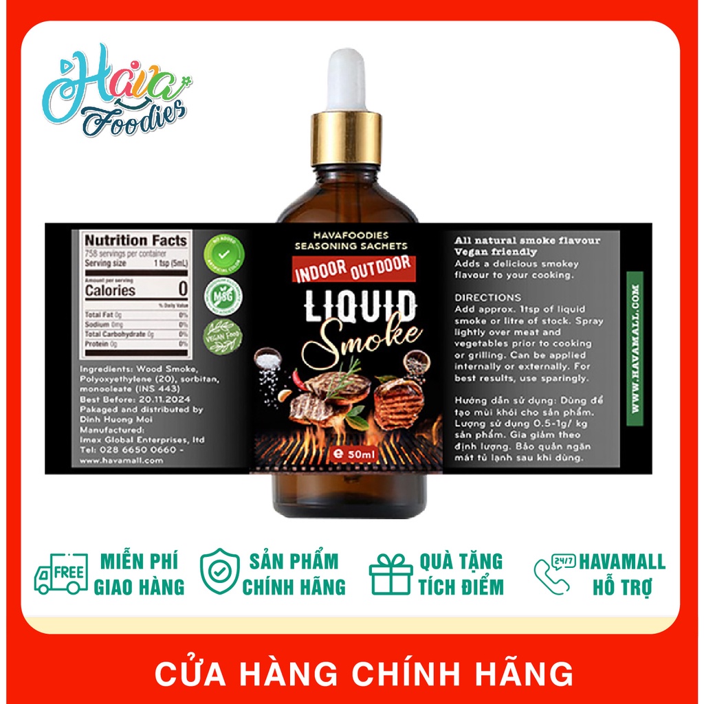 Hương Khói Gỗ Sồi Havafoodies Chai Có Ống Bóp 50ml