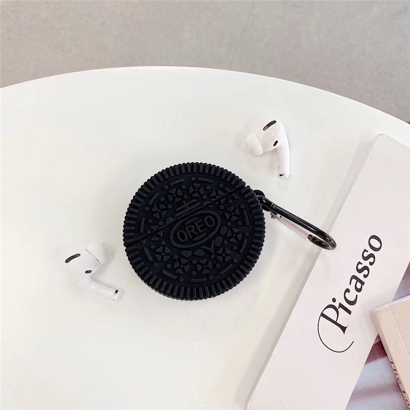 #Hộp Đựng Airpods Màu Đen #Vỏ Bảo Vệ Hộp Sạc Tai Nghe Airpod 1 2 Pro Bằng Silicon Mềm Chống Rơi Hình Bánh Quy Socola