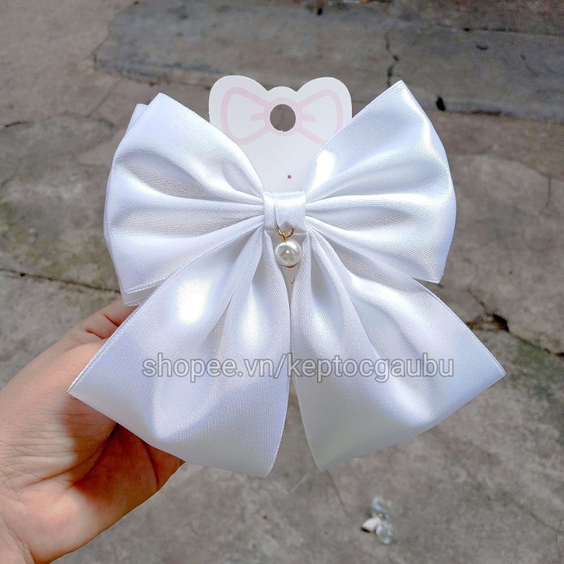 Kẹp tóc nơ hàn quốc bản to có treo ngọc xinh xắn