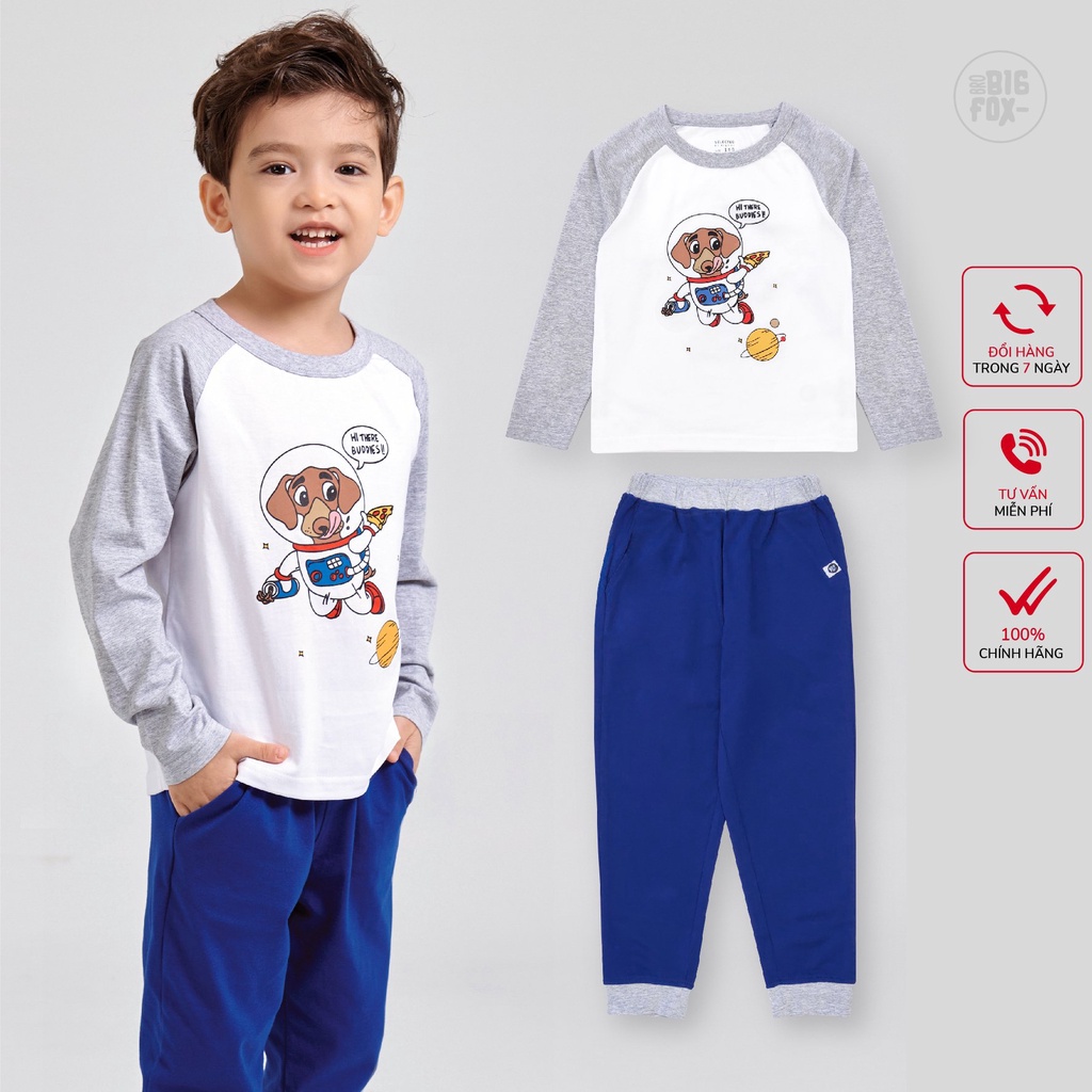 Bộ thu đông bé trai thể thao mặc nhà BIGFOX - MISS MEOW, bộ đồ dài tay trẻ em cotton thun từ 2 đến 8 tuổi 10kg - 26kg