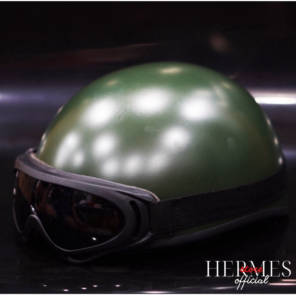 Nón mũ bảo hiểm xe máy nam nữ nửa đầu CHÍNH HÃNG CAO CẤP BAO ĐẬP Hali có kính UV | MÀU SƠN NHÁM By Hermes Helmet