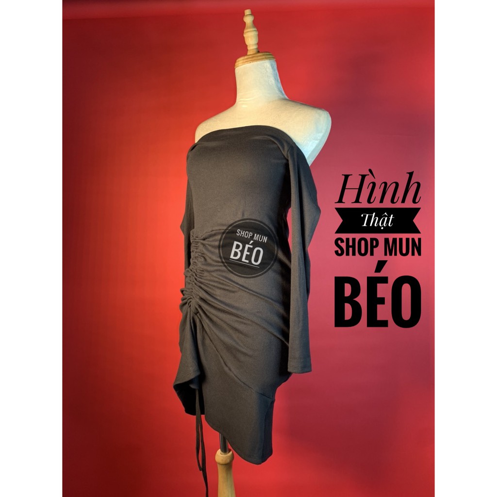 Đầm Body Trễ Vai Tay Dài Rút Eo Đuôi Cá Thun Gân Thích Hợp Mặc Đi Làm Đi Chơi Phù Hợp Với Mọi Phong Cách