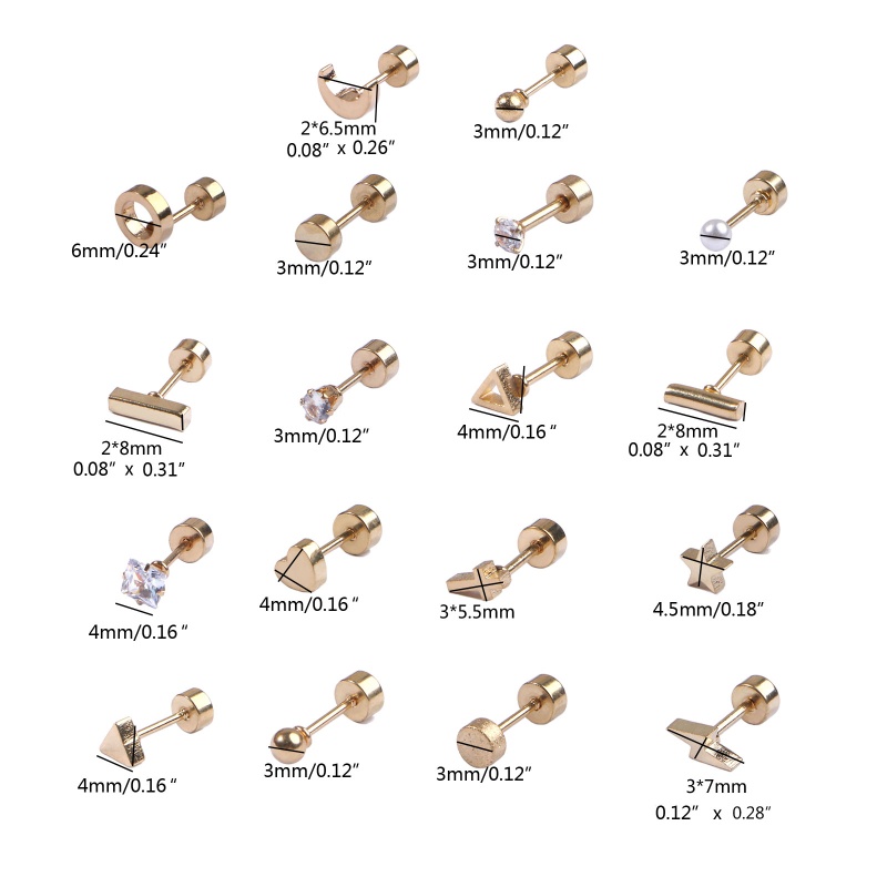 Set 18 Đôi Khuyên Tai Bằng Thép Không Gỉ Không Gây Dị Ứng