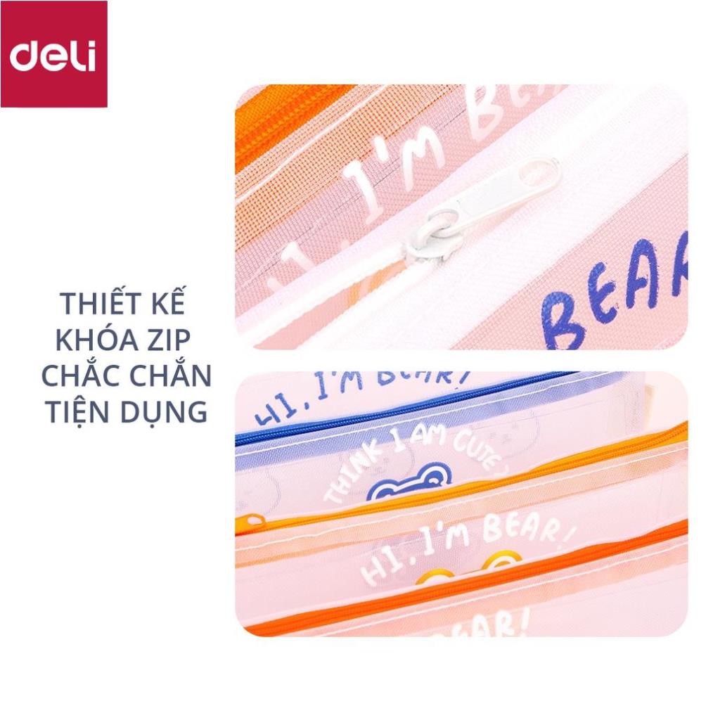 Túi đựng bút đồ dùng cá nhân Deli - chất liệu vải lưới trong suốt - Xanh dương/Trắng/Cam/Vàng - 67168 [Deli]