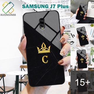 Ốp lưng Kính Samsung J7 Plus in 3D hình chữ cái vân đá cẩm thạch