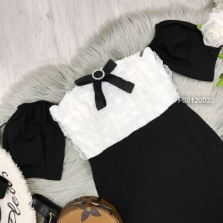 Đầm thun body đuôi cá phối ren tag nơ!