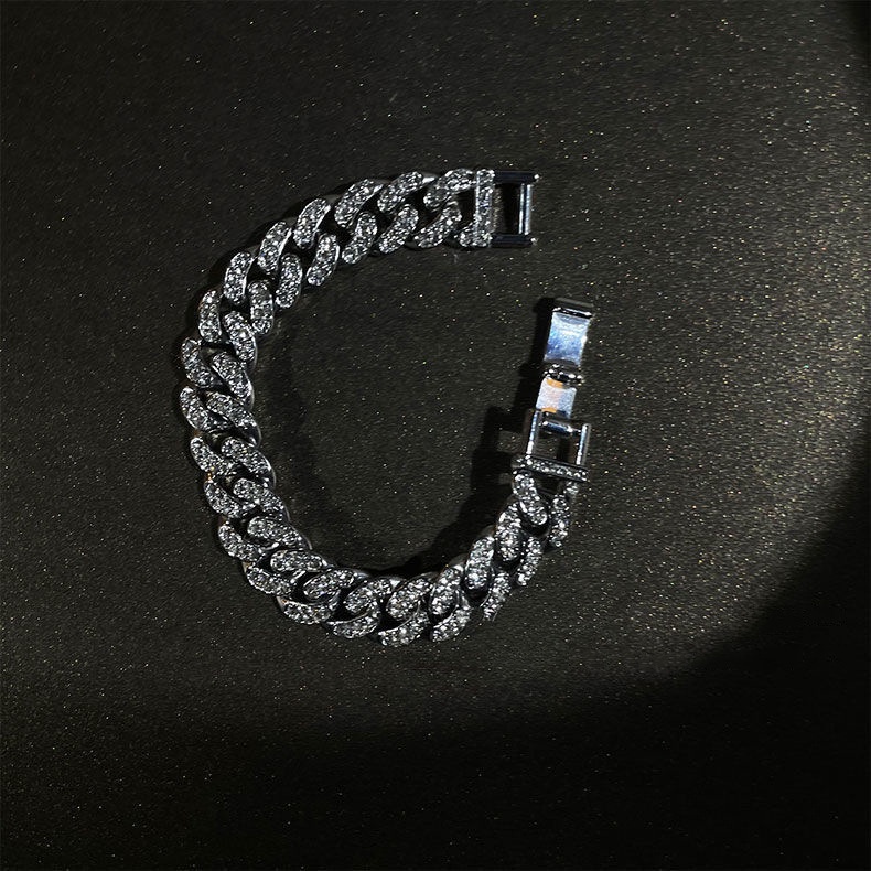 Vòng đeo tay dây xích gắn kim cương thời trang hip hop punk cá tính cho nam và nữ