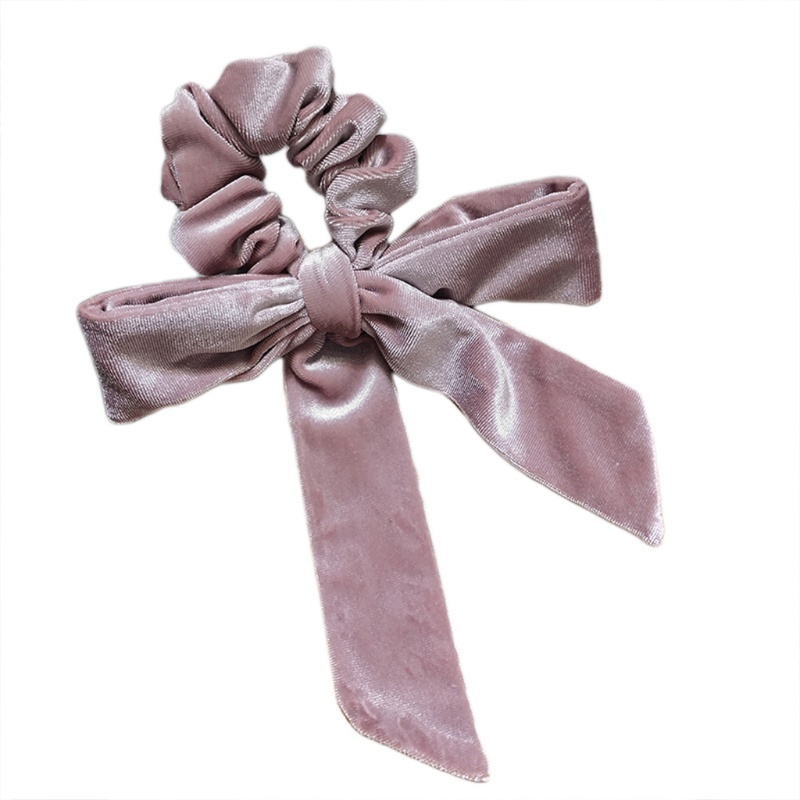 Dây Buộc Tóc Vải Nhung Thắt Nơ Ruy Băng Màu Trơn Co Giãn Phong Cách Vintage Dành Cho Nữ