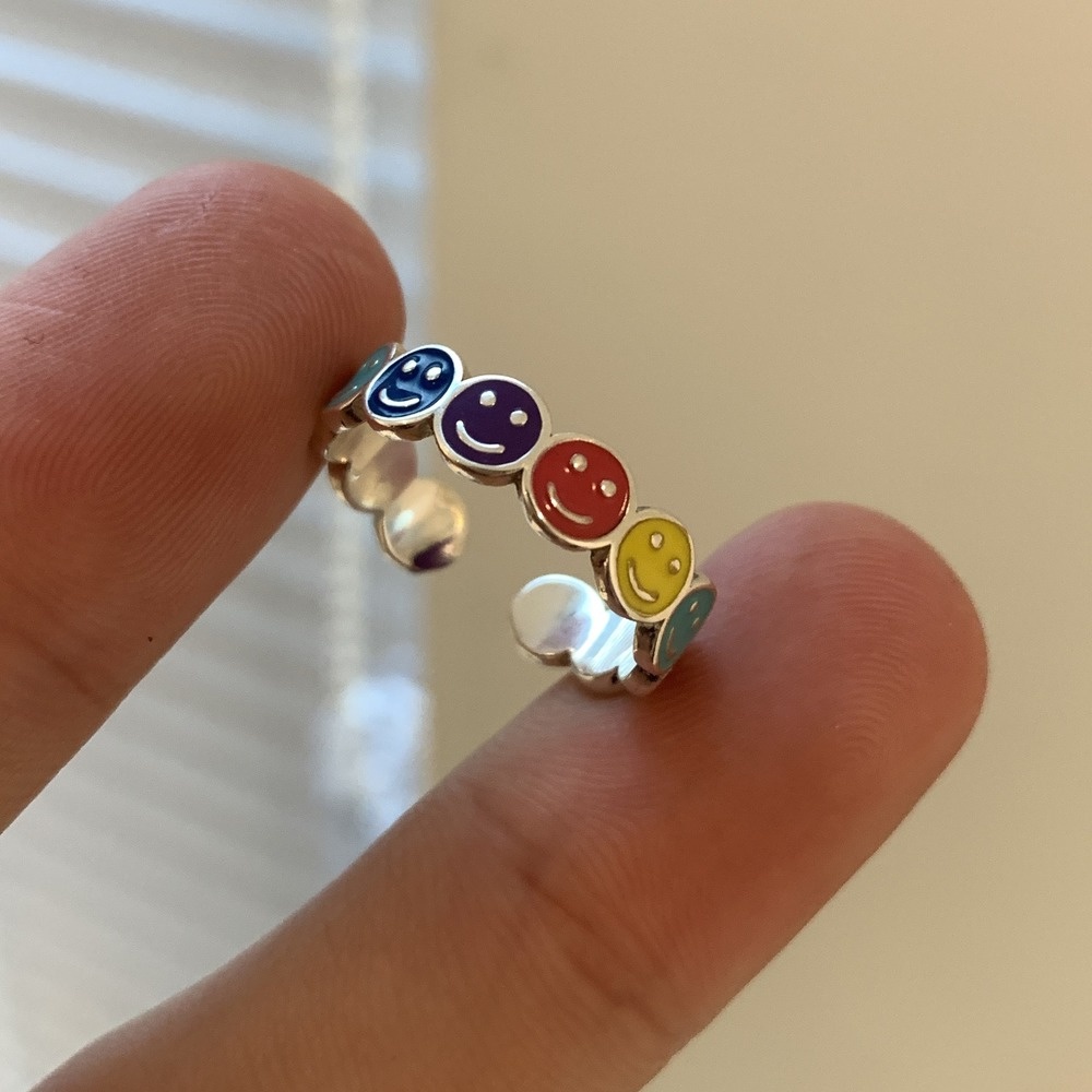 Nhẫn Đeo Tay Kim Loại Hình Học Đính Đá Zircon Màu Cầu Vồng Thời Trang Cho Nữ