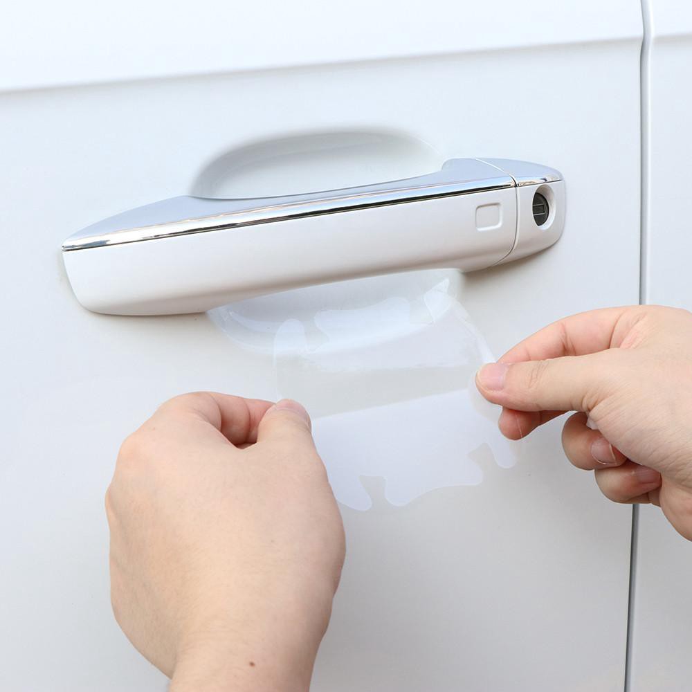 Set 4 Miếng Dán Bảo Vệ Tay Nắm Cửa Xe Ô Tô Bằng Sợi Cacbon Trong Suốt