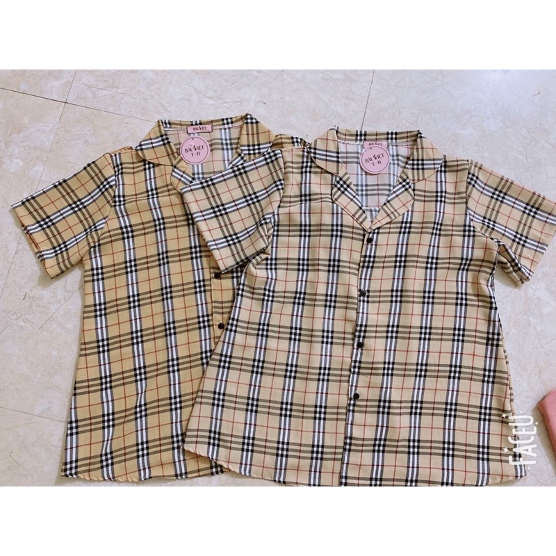 áo sơ mi kẻ có túi ngực form rộng cộc tay ngắn -không bầu mặc cũng đẹp