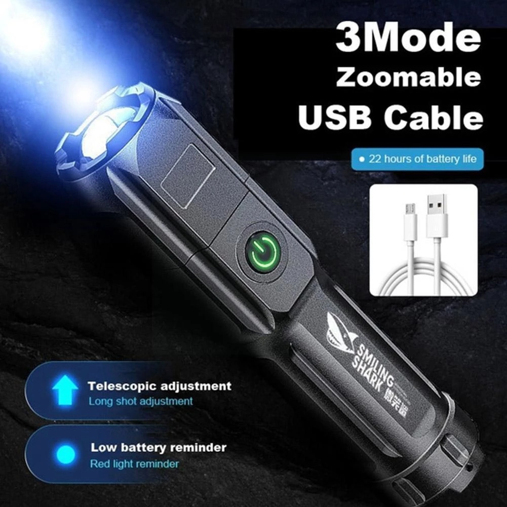 1 Đèn Pin Cầm Tay Có Thể Tập Trung Ánh Sáng Mạnh Bằng ABS Cổng Sạc USB