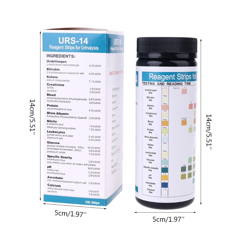 SPMH 100 Strips URS-14 Urine Test Paper Strip 14 Parameters Ketone Calcuim Glucose...