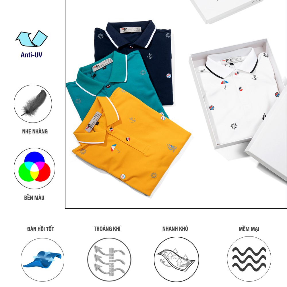 Áo thun nam cổ bẻ họa tiết con thuyền phối bo Pigofashion AHT27 màu vàng, chọn nhiều màu. | BigBuy360 - bigbuy360.vn