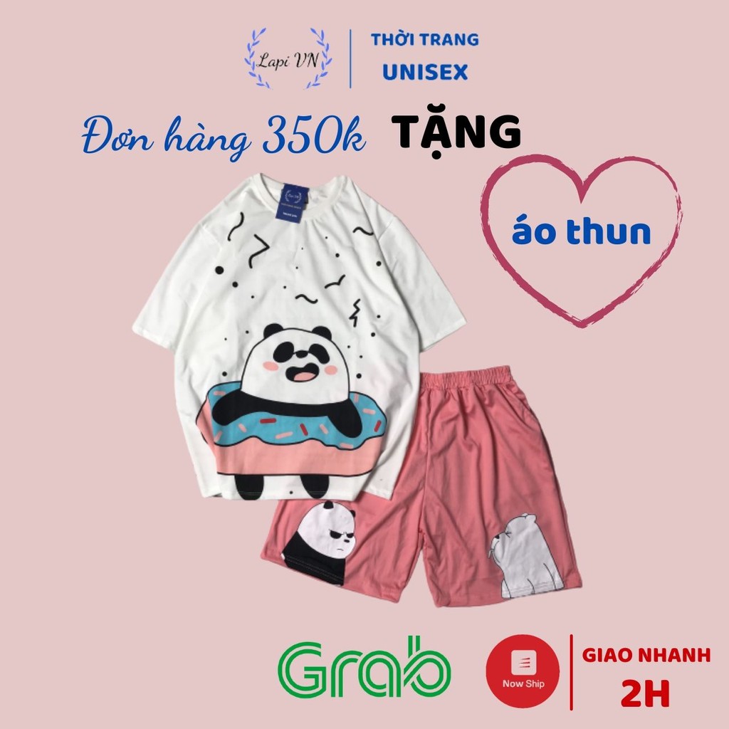 Set Đồ Bộ Gấu Trúc cartoon 3D Cute-Lapi VN Áo+ Quần Đùi Vải Thun Cotton Thoáng Mát, Freesize, Set Trang Phục