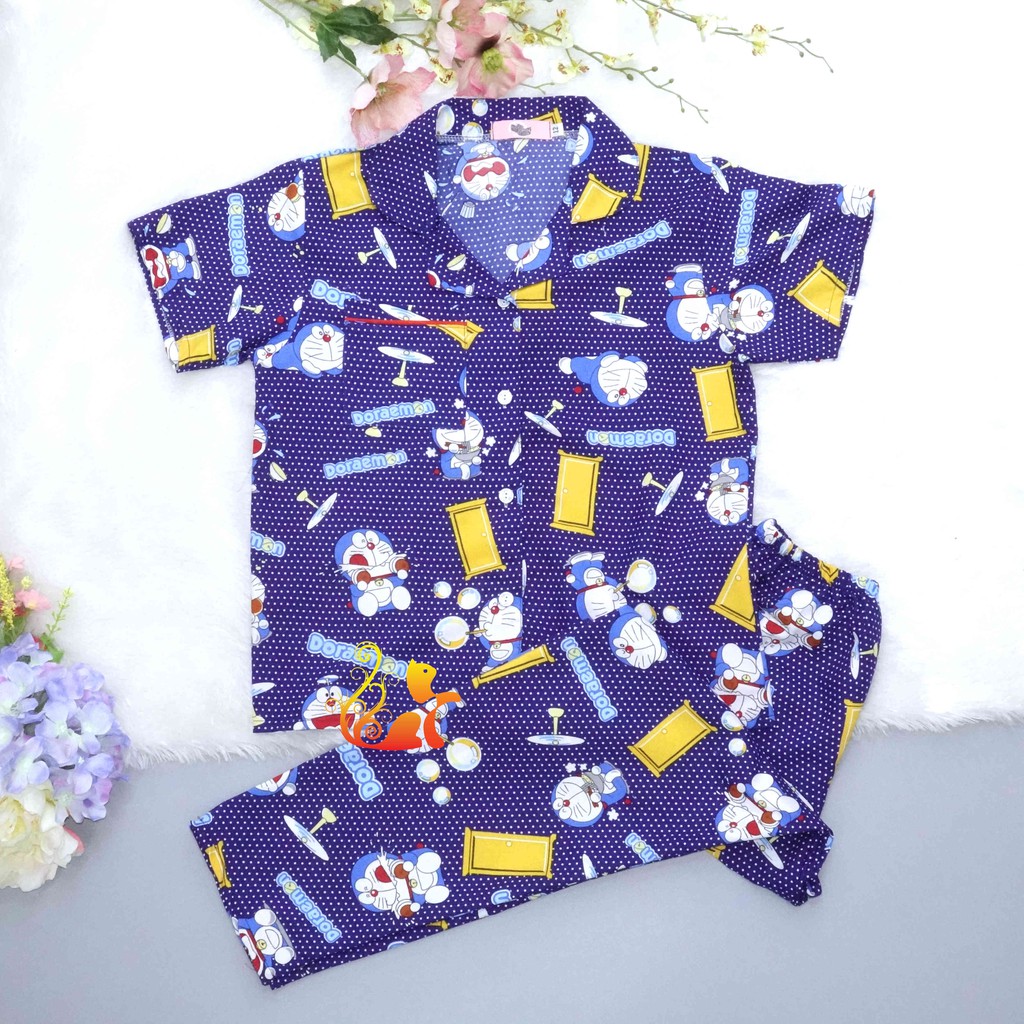 Bộ Đồ Mặc Nhà &quot;Chú mèo máy - Bánh rán&quot; Pijama Kate Thái Quần Dài - Từ 38kg - 48kg