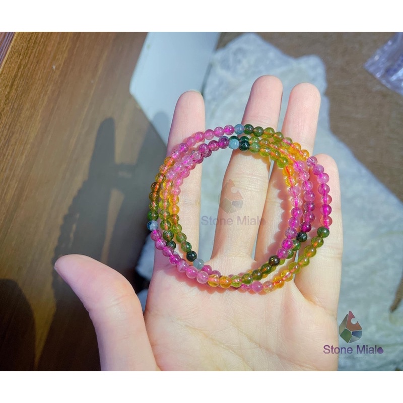Chuỗi đep tay Đá Tourmaline đa sắc 4mm siêu đẹp | by Mialo