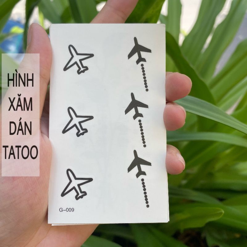 Hình xăm máy bay g09. Xăm dán tatoo tạm thời size &lt; 10x6cm