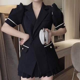 Sét áo vest + chân váy xếp ly