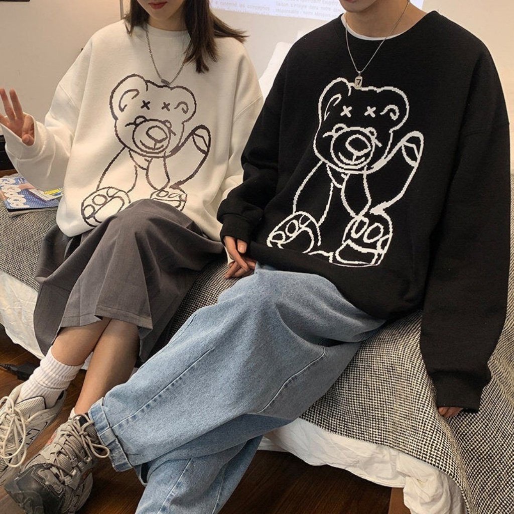 Áo sweater nỉ unisex form rộng hoodie street style nam nữ ulzzang hottrend AKN20 LECHAU hình in gấu phản quang cực chất | BigBuy360 - bigbuy360.vn