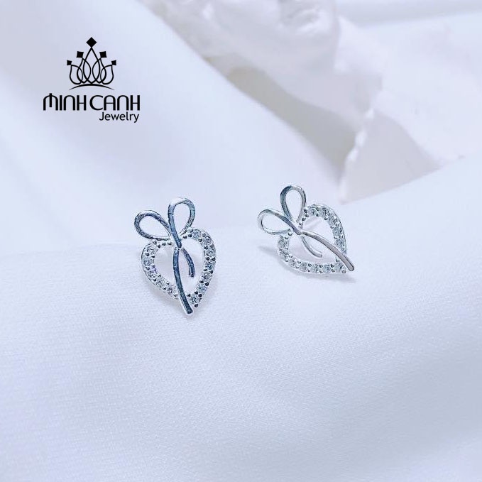 Khuyên Tai Bạc Nữ Tim Thắt Nơ Minh Canh Jewelry