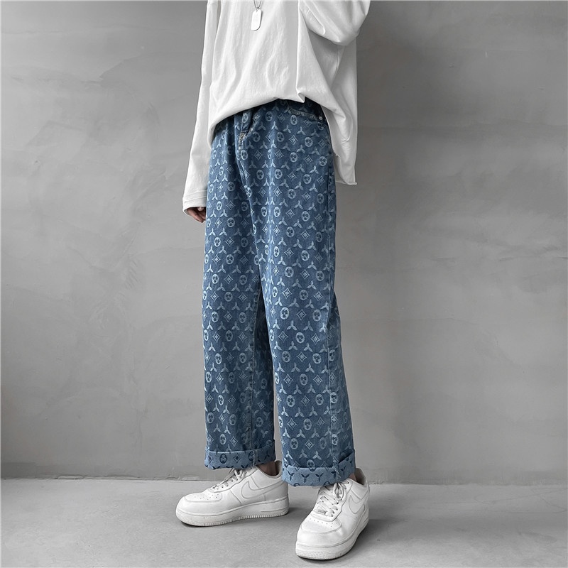Quần Jean LV nam,nữ Ống suông, rộng In Họa Tiết_DH Style Hàn Quốc Q5 | BigBuy360 - bigbuy360.vn