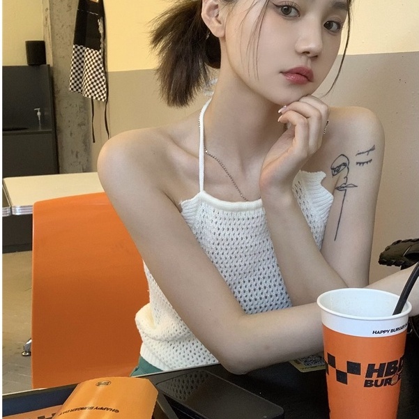 Áo ZHELIHANGFEI dệt kim không tay eo cao hở lưng quyến rũ cho nữ