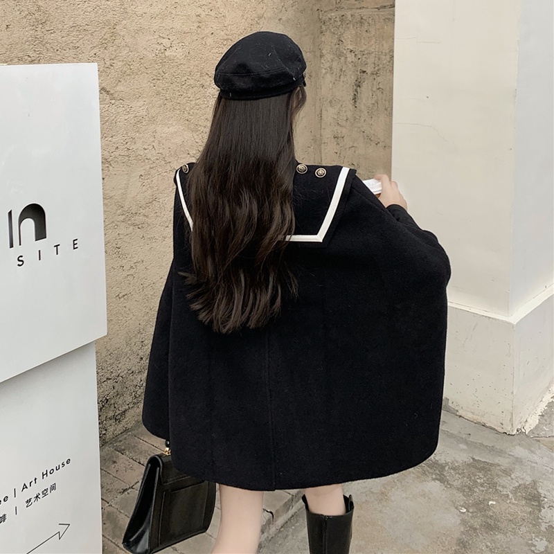 (Order)Áo choàng đen nữ khăn choàng 2021 mùa thu đông mới phong cách Hàn Quốc | BigBuy360 - bigbuy360.vn