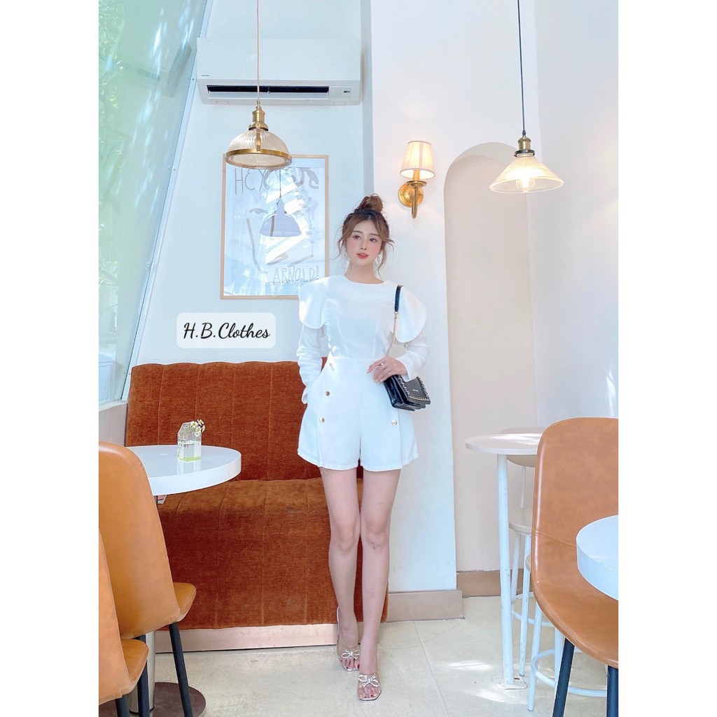 Set áo tay lá sen kèm quần sort HB thiết kế sang trọng S022