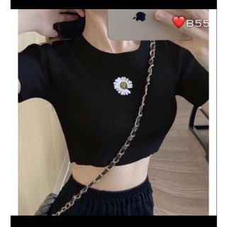 🌼Áo thun crotop thêu hoa cúc cuốn biên nhún bèo cực xinh,chất thun gân đũa Siêu Sịn✨✨