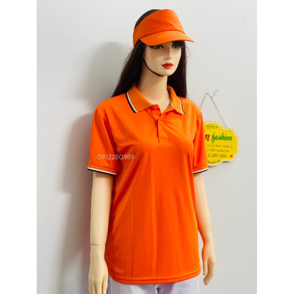 Áo thun có cổ thời trang nam nữ màu cam vải cá sấu mè _ Hình chụp thật