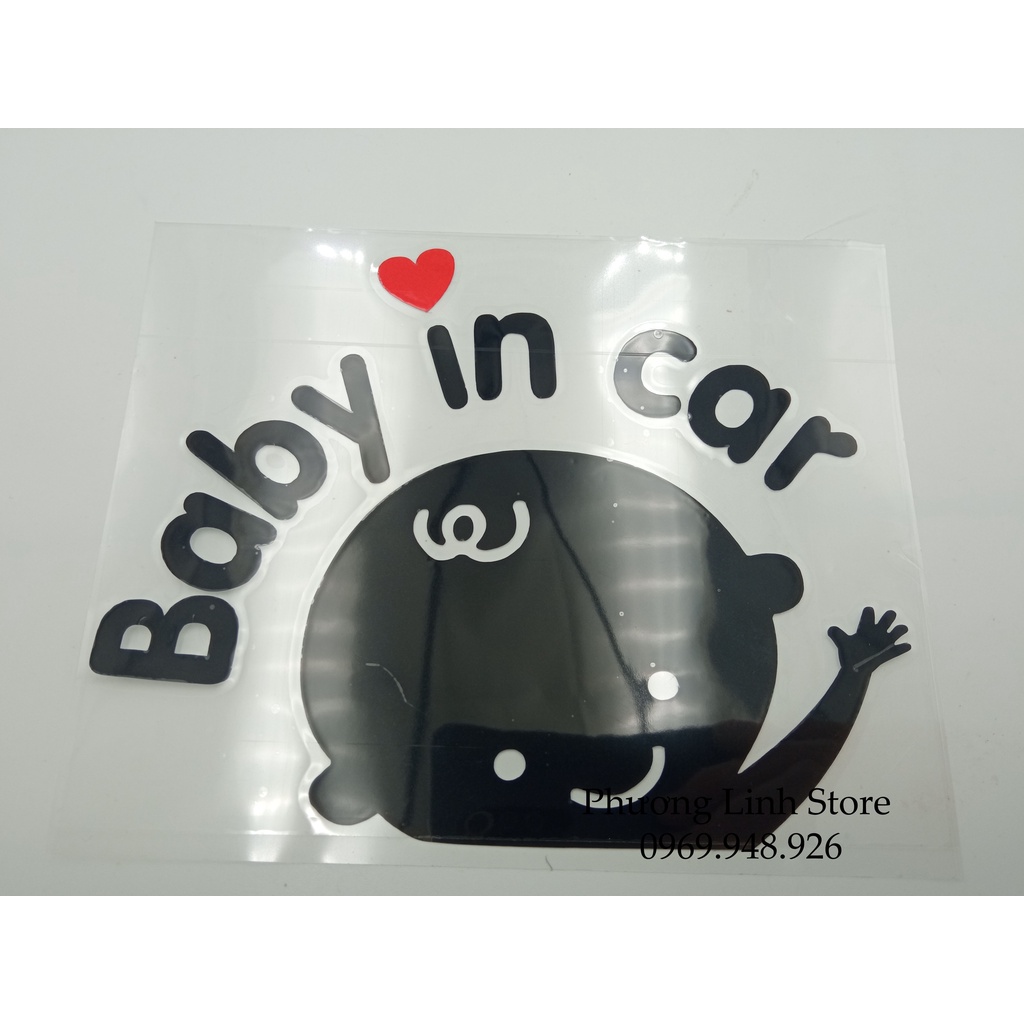 Tem xe ô tô đẹp Baby In Car đen trắng Logo dán xe Tem dán xe size to (247)