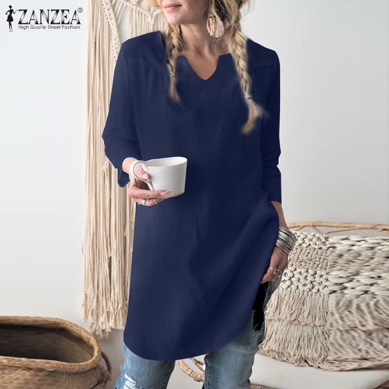 Áo kiểu ZANZEA tay lửng cổ chữ V nữ tính thanh lịch cho nữ