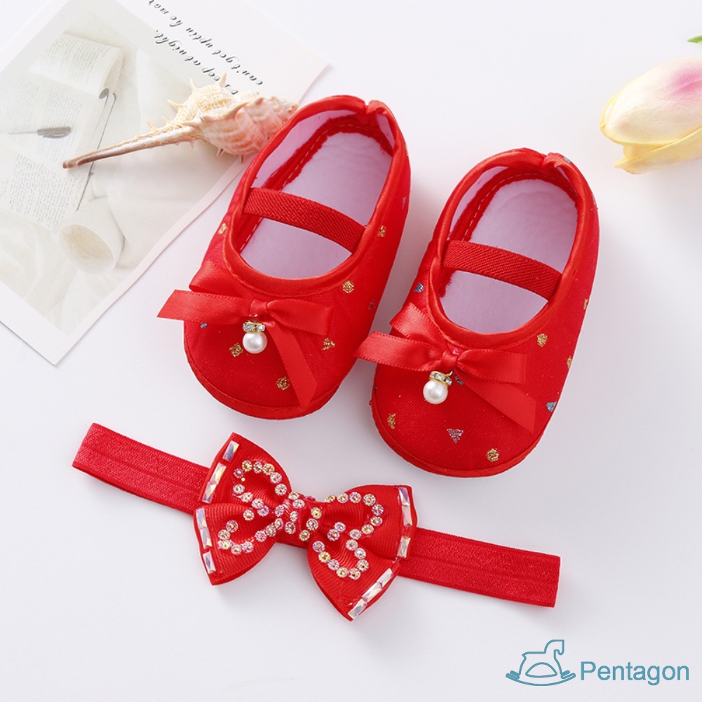 Giày Tập Đi Đế Mềm Đính Hoa Ngọc Trai Dễ Thương Cho Bé Gái 0-12 Tháng Tuổi