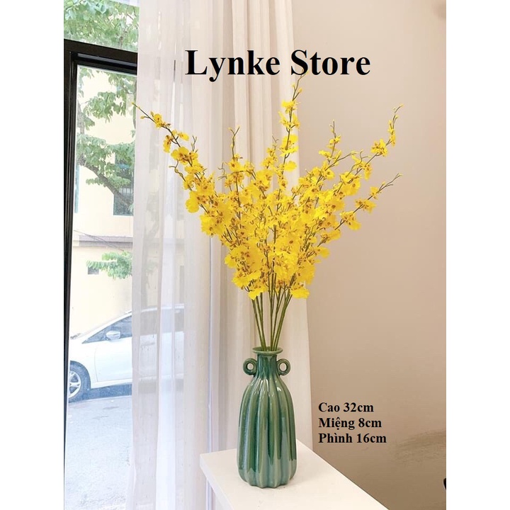 Bình Hoa Lọ Hoa Sứ Dáng Chai Múi Đắp Tai Men Hỏa Biến Gốm Sứ Bát Tràng - Lynke Store