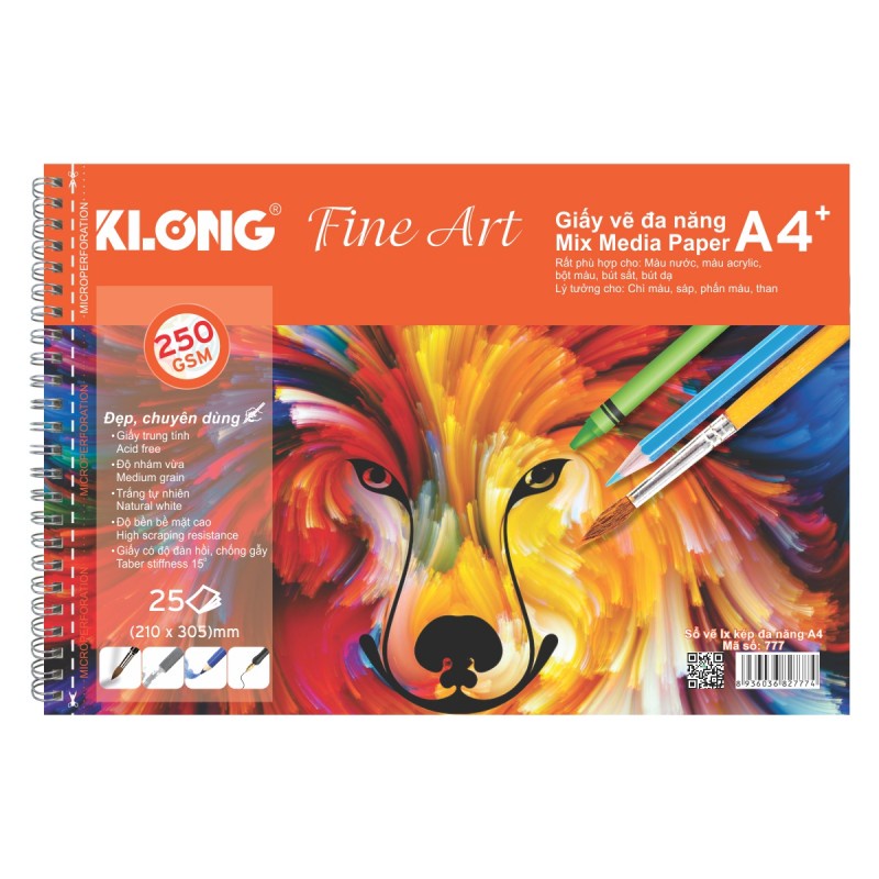 Sổ vẽ lò xo đa năng khổ A4 Fine Art định lượng 250 GSM - 25 tờ KLONG MS: 777