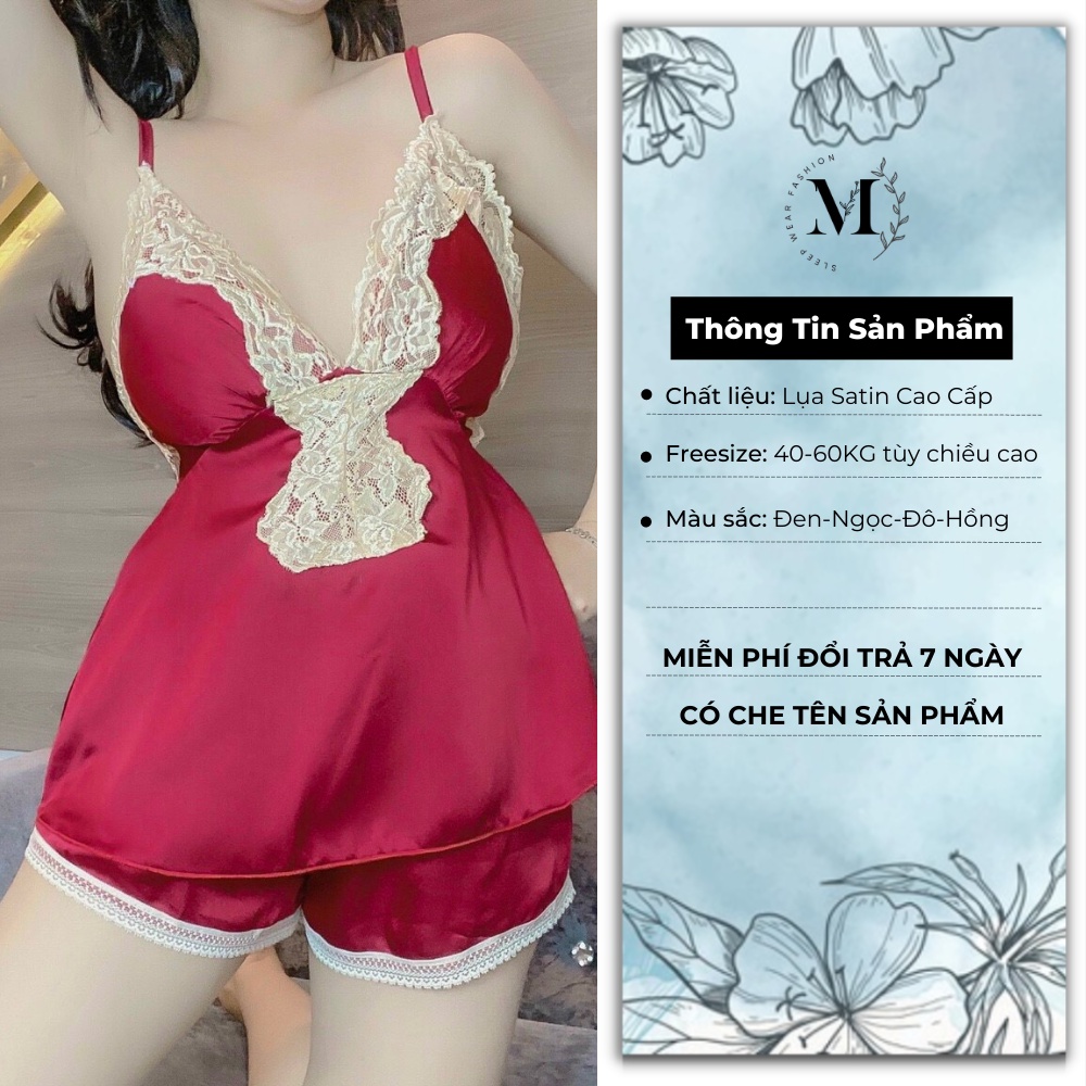 [ Lụa Cao Cấp ] Đồ ngủ sexy set bộ 2 dây phối ren có mút ngực gợi cảm mặc nhà chất liệu lụa satin mềm mịn 012 | BigBuy360 - bigbuy360.vn