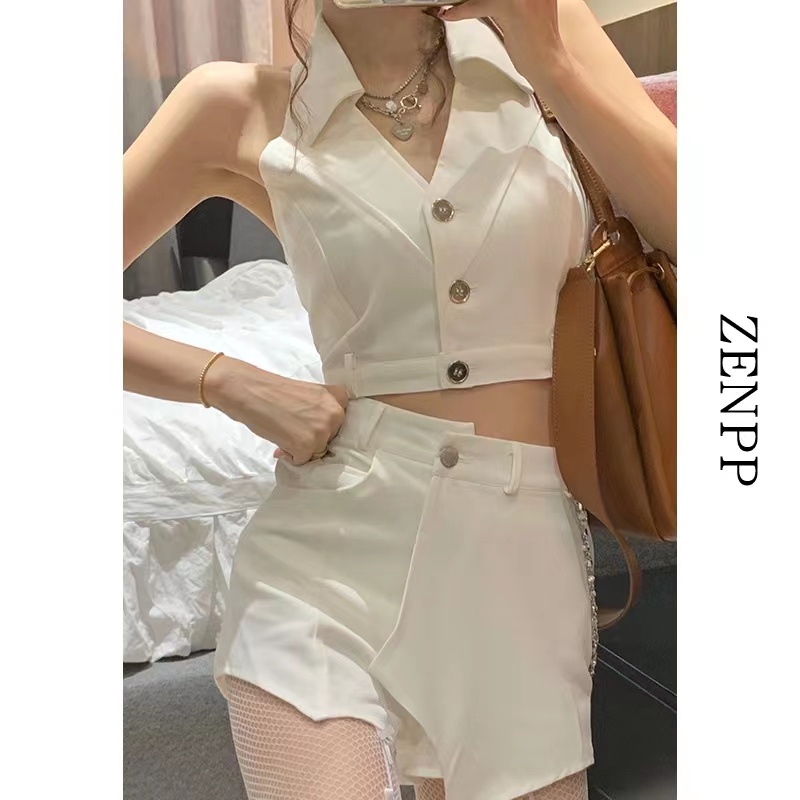 Set Áo Yếm Cổ Chữ V + Quần Culottes Ngắn Thời Trang Nữ