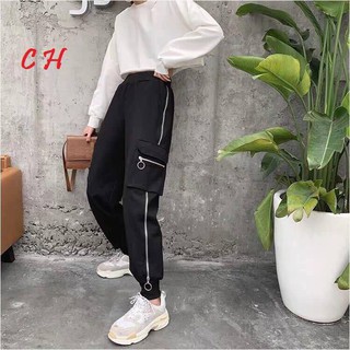 Quần joger kaki phối dây kéo