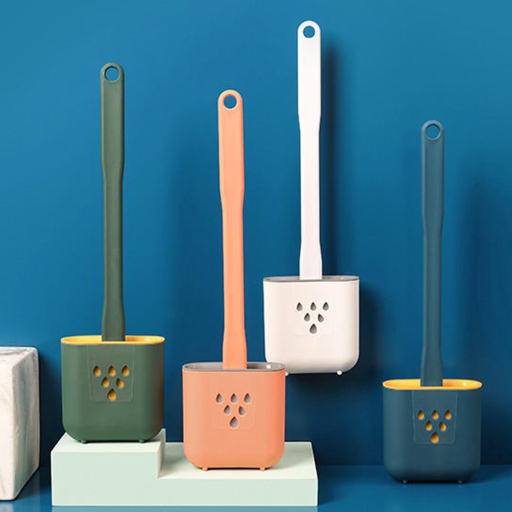 Bàn Chải Vệ Sinh Toilet Cán Dài Bằng Silicone Kèm Nắp Đậy Tiện Lợi
