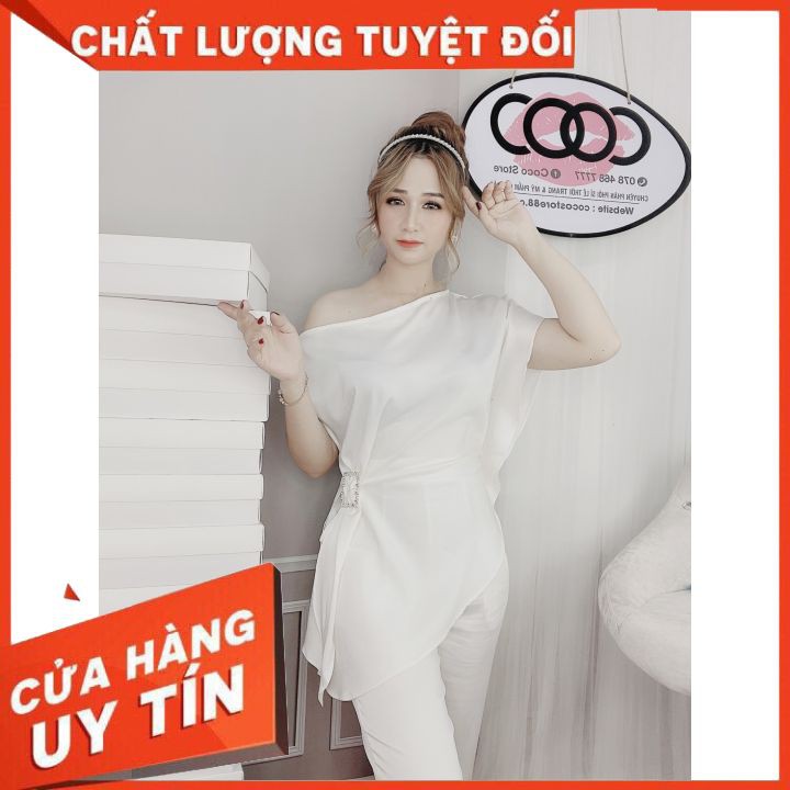 Set Áo Bẹt Vai [CoCo Shop] Set Áo Bẹt Vai Tag Eo + Quần Suông - Thời Trang Thiết Kế | BigBuy360 - bigbuy360.vn