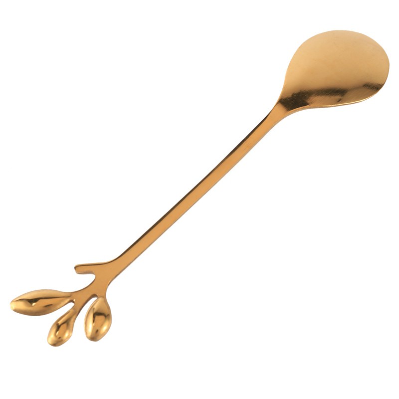 Tableware Gold Leaf Coffee Spoon Fork,4 Pack(2 Spoons 2 Forks) Little Demitasse Espresso Spoon and Appetizer Dessert Forks Set,4.7 Inches Tea Spoon Set