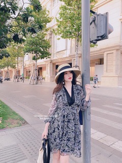 Đầm hoa voan xếp li